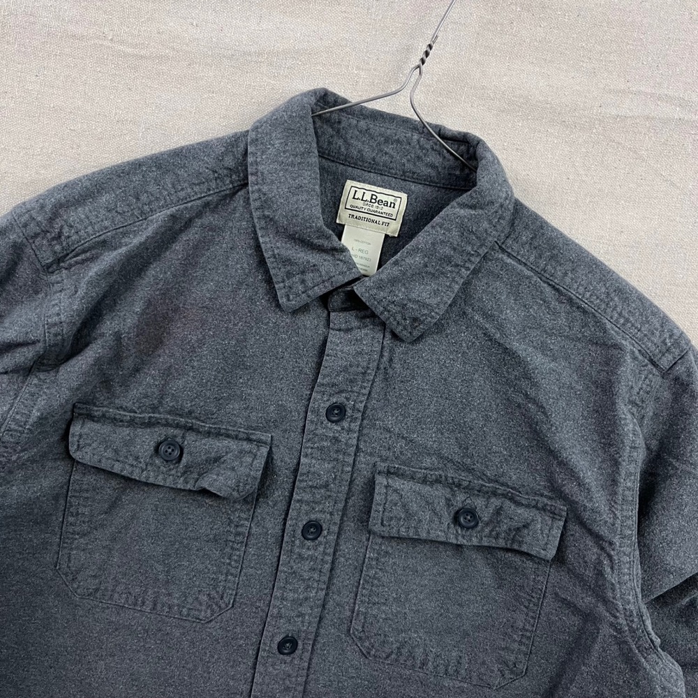 LL Bean Flannel Shirt Mens Large Gray Long Sleeve Traditional Fit Cotton Button
